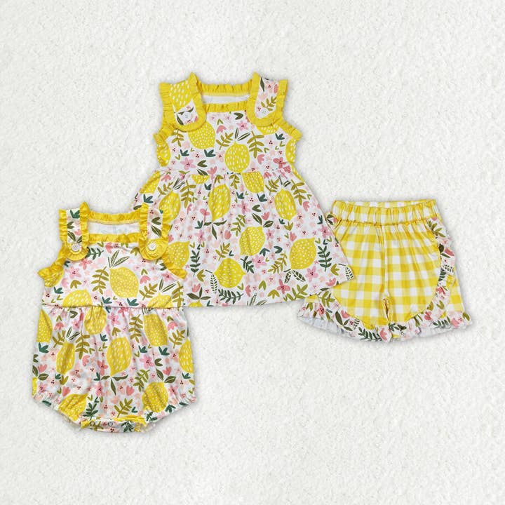 Baby Girls Lemon Flowers Sumer Sibling Sister Clothes Sets for wholesale by Aier Wholesale