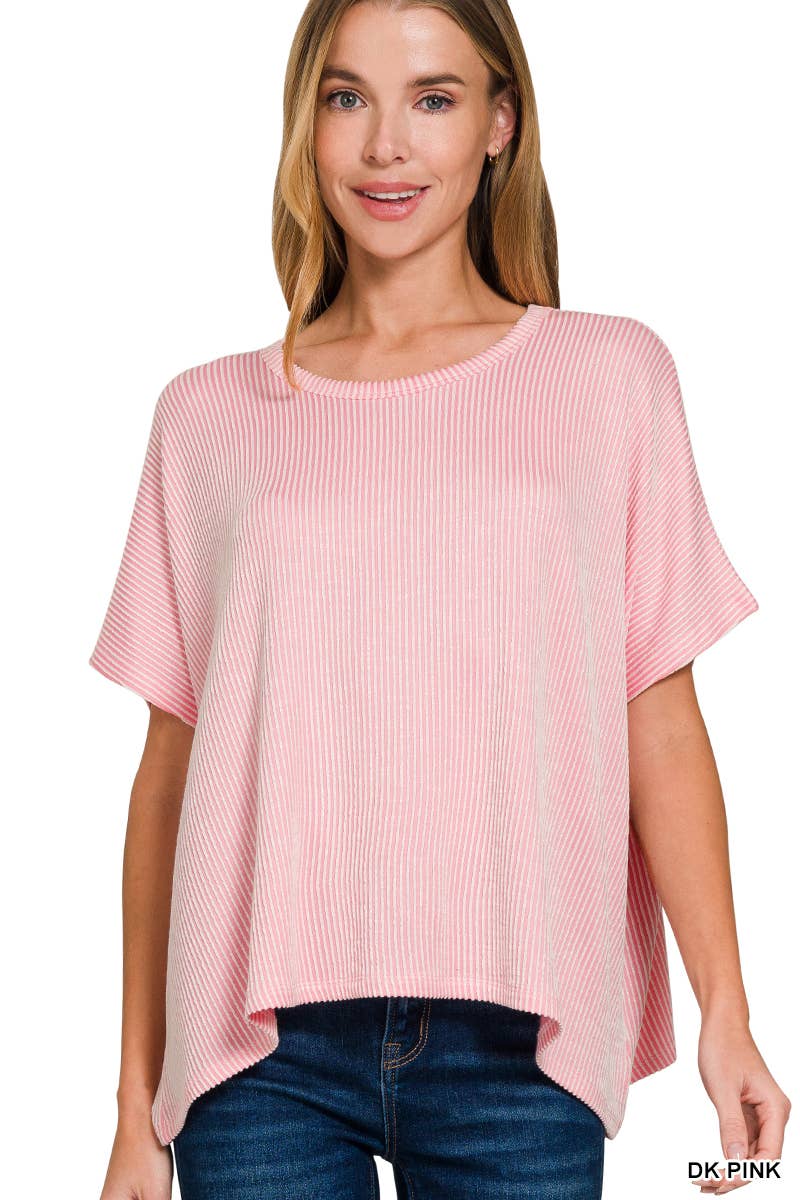 Vanilla Monkey - Wholesale Gebreide top - Dames - Oversized top met korte mouwen en geribbelde strepen3