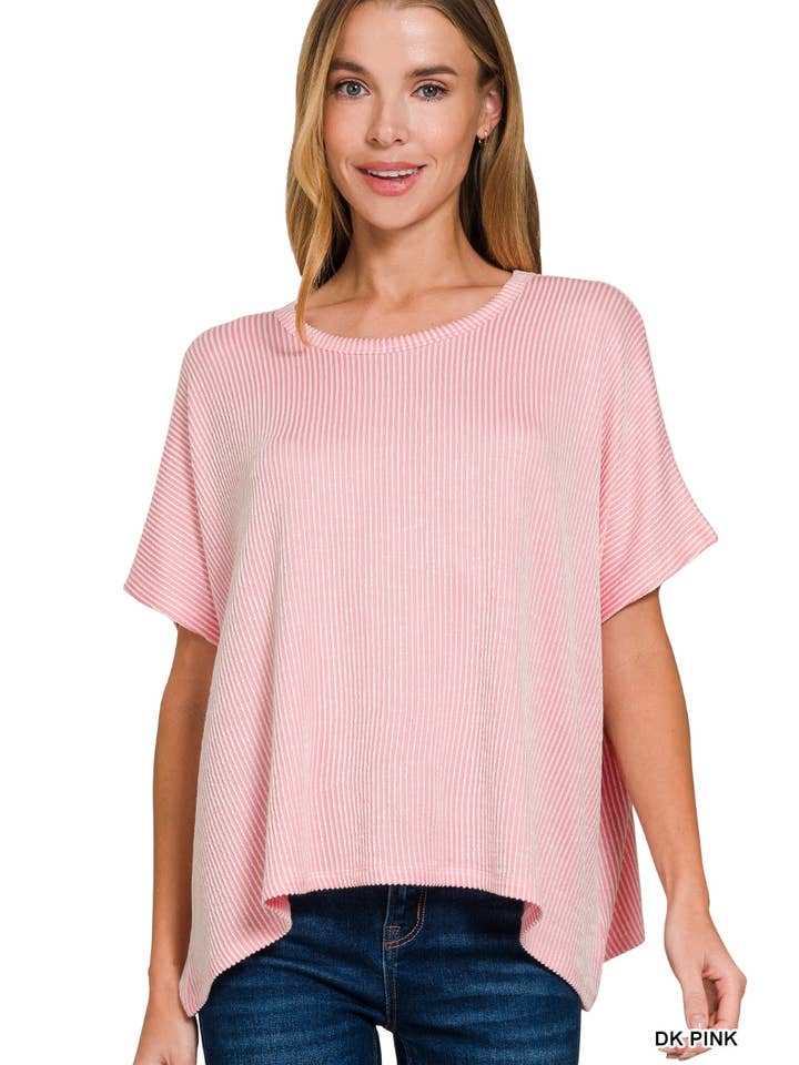 Vanilla Monkey - Wholesale Gebreide top - Dames - Oversized top met korte mouwen en geribbelde strepen3