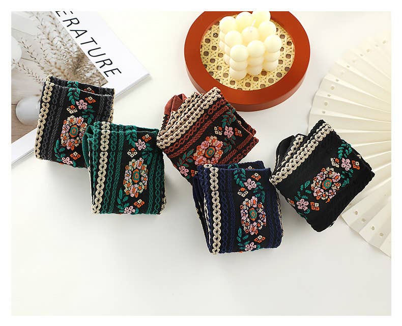 Tourtiwi - Wholesale Socks - Women's - Boho Vintage Floral Embroidered Crew Socks 6