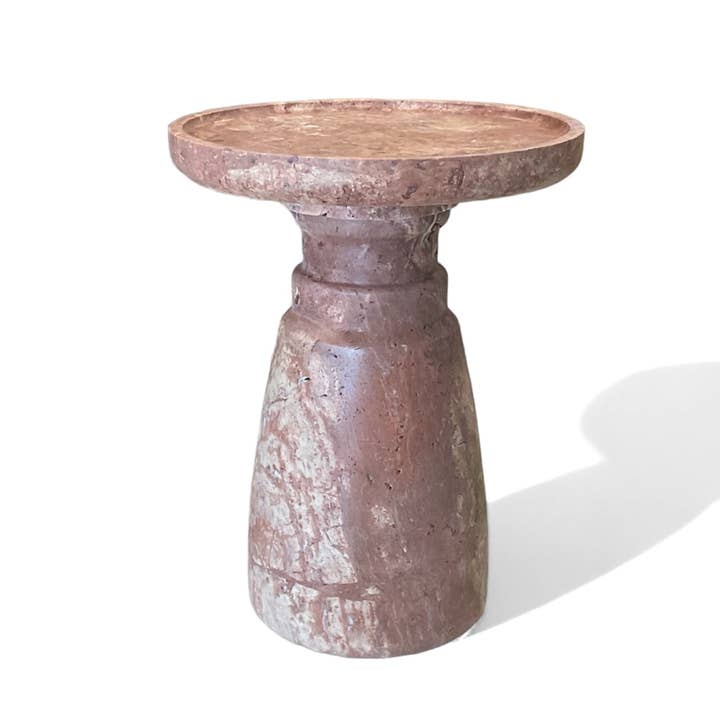 AUREA Side Table, Red Travertine Stone for Home Decoration for wholesale by HAAND Craft