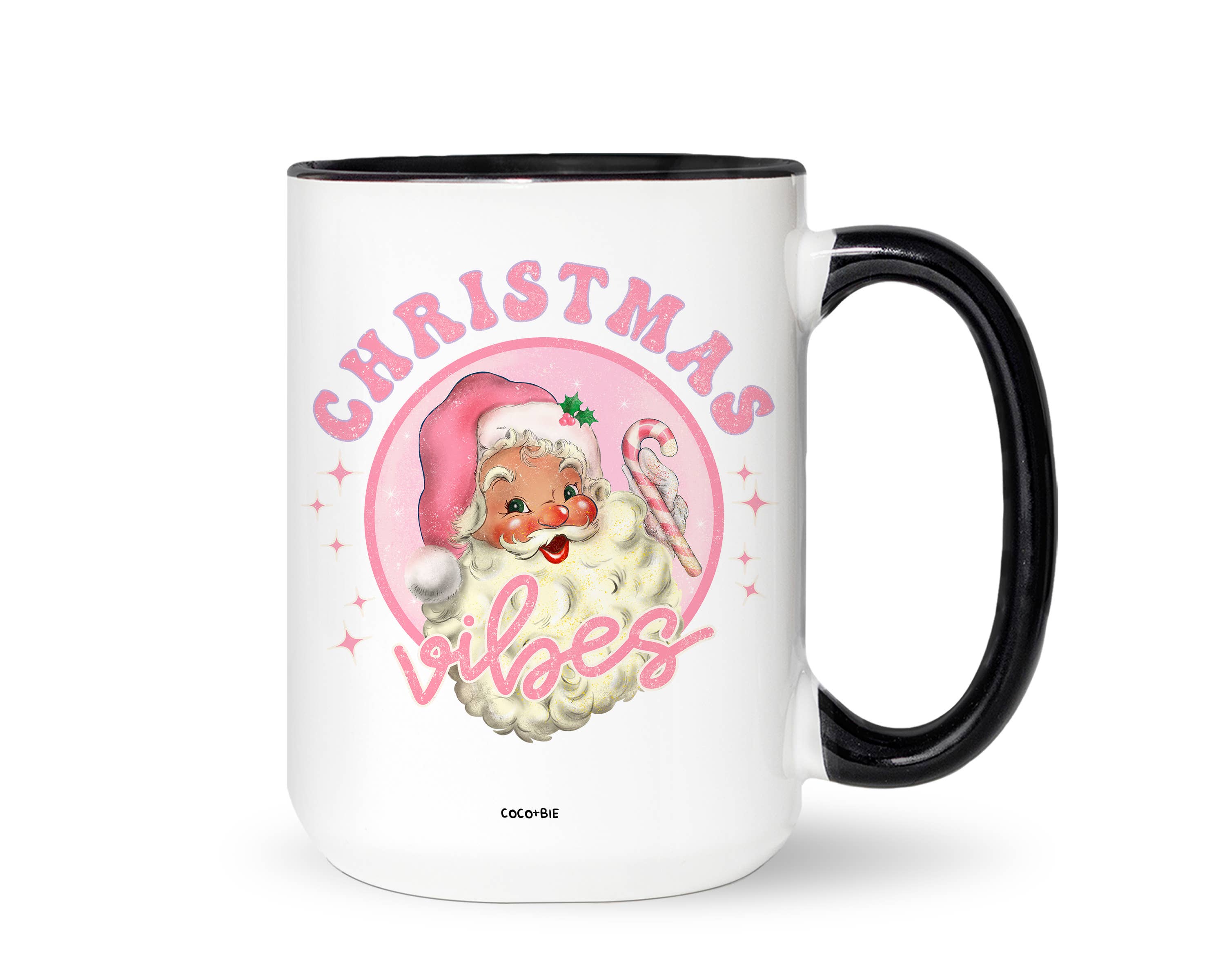 coco+bie designs - Wholesale Coffee Mug - Retro Pink Christmas Vibes Mug - Santa, Holiday Mug, Cute0