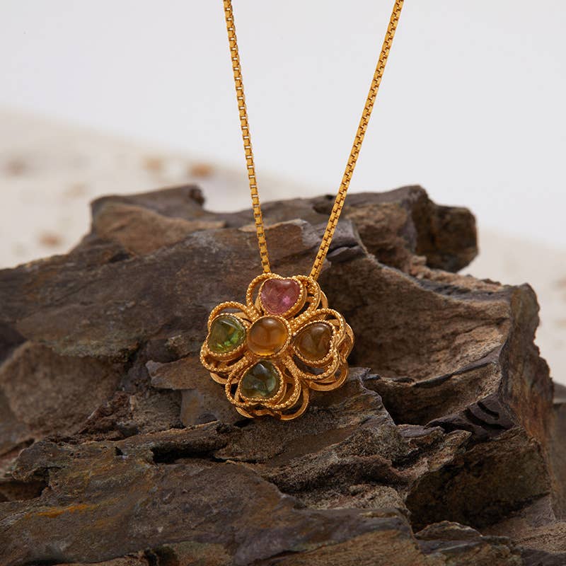 Gioiellin - S925 Silver Jewelry - Wholesale Pendant/Charm Necklace - 925 Sterling Silver Tourmaline Four-Leaf Clover Necklace0