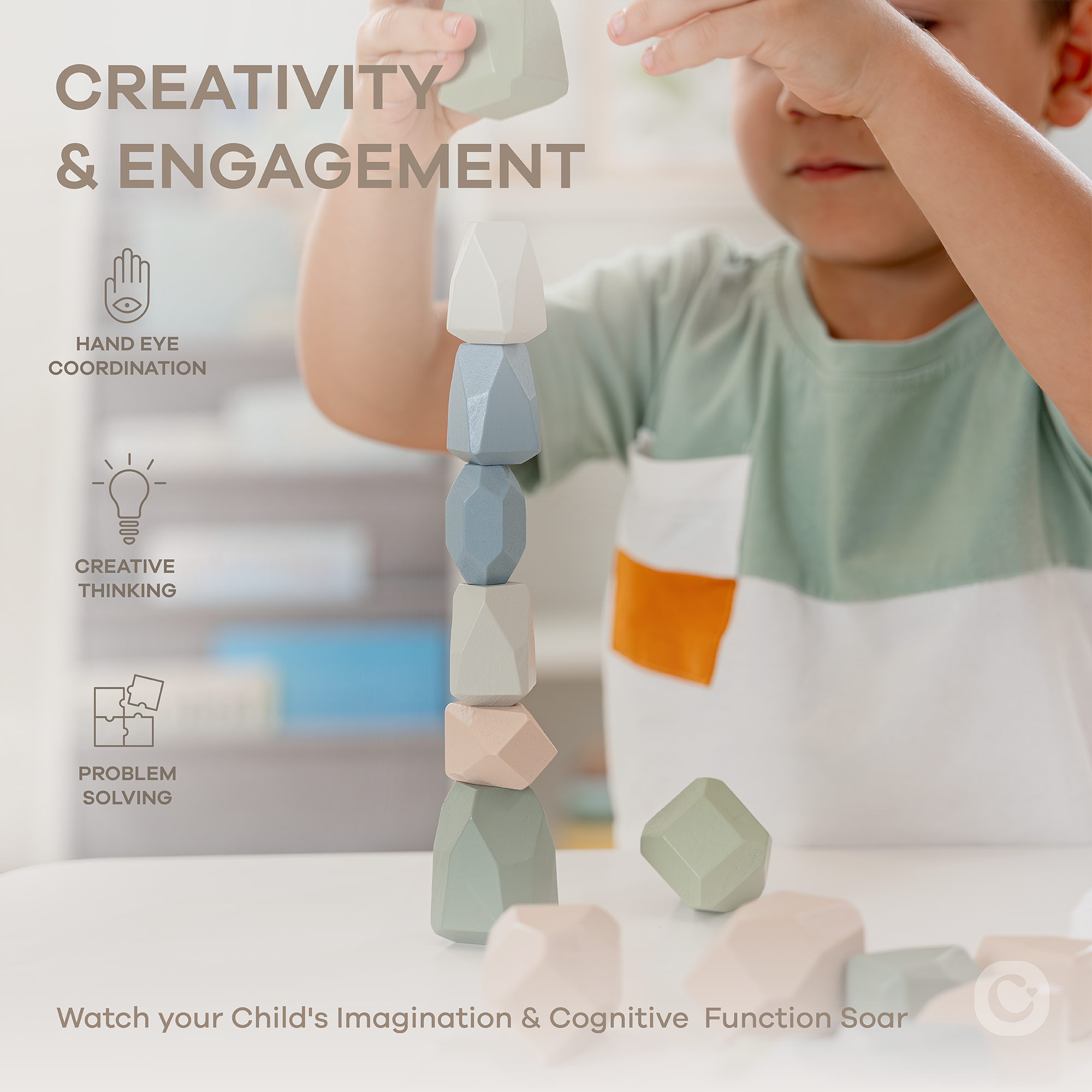 Comfy Cubs - Wholesale Blocks - Kids Baby - Stacking Rocks, 36 pcs Wooden Stacking Stones by Comfy Cubs20