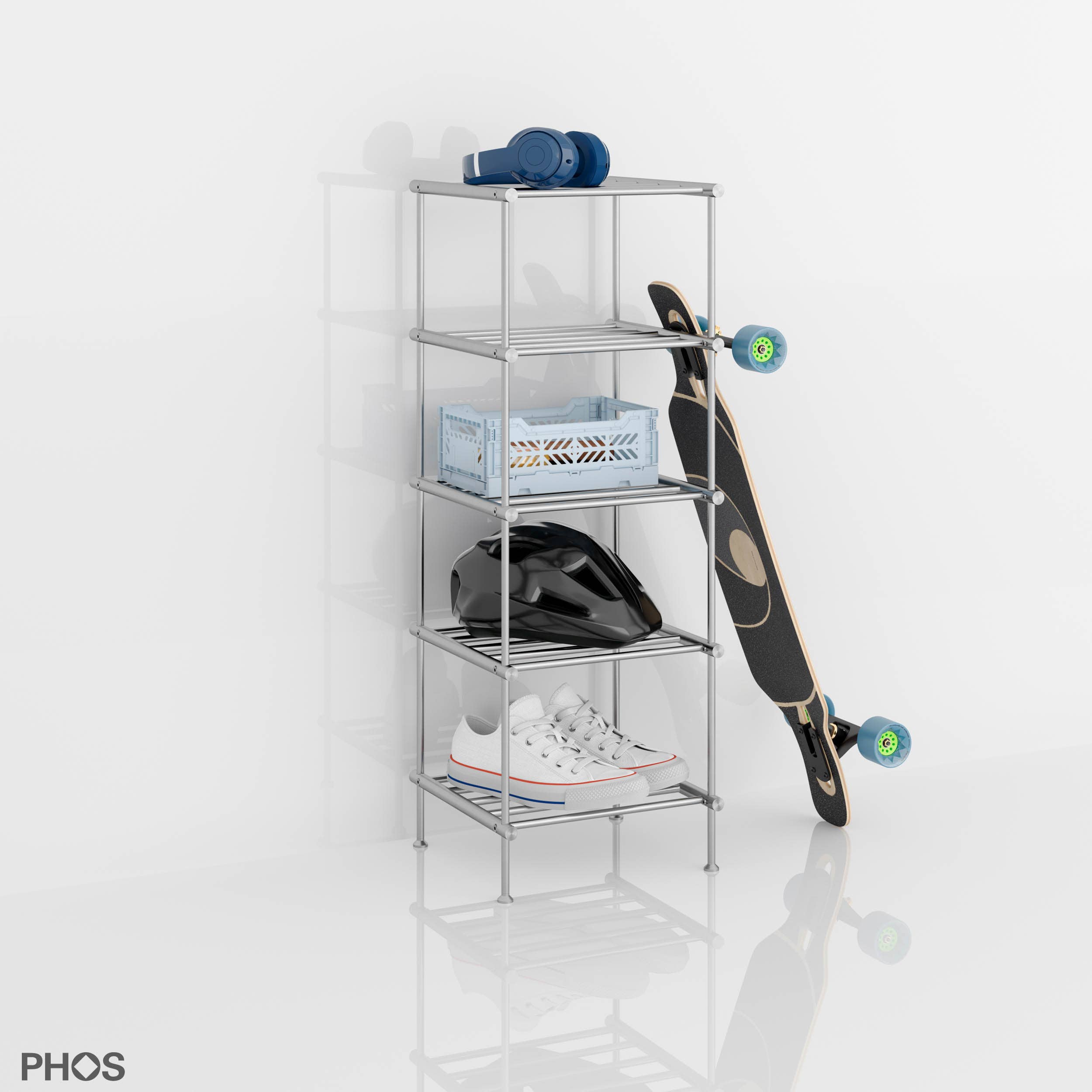 PHOS Design GmbH - Wholesale Shoe Rack - Narrow high shoe racks made of solid stainless steel, free-standing5