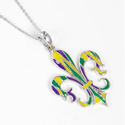 OHBOOBA DESIGN - Wholesale Pendant/Charm Necklace - Gold Plated Mardi Gras Themed Fleur De Lis Necklace2