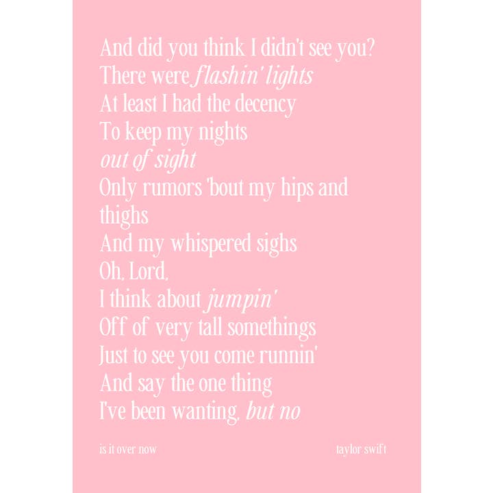 Moo and May Studio - Wholesale Art Print - Is It Over Now | Taylor Swift Lyrics