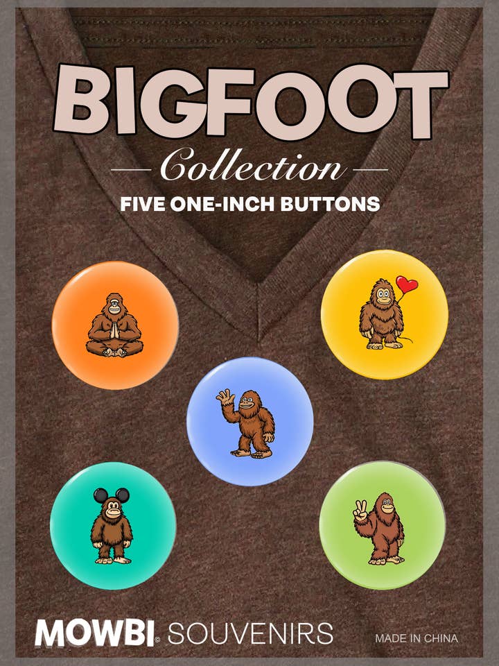 Bigfoot Sasquatch Button Collection #4 – Cartoon Set for wholesale by Mowbi Souvenir