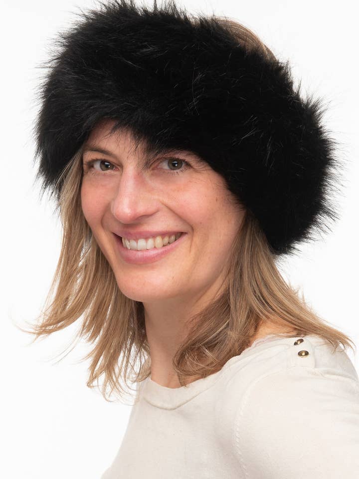 Fascia per capelli in pelliccia sintetica nera Sabina FB45 per la vendita all'ingrosso da parte di Franchetti Bond