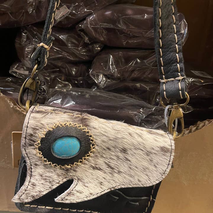 Broads Market - Vente Sac à bandoulière – femme - Mini sac à bandoulière en cuir de vachette avec pierre turquoise4