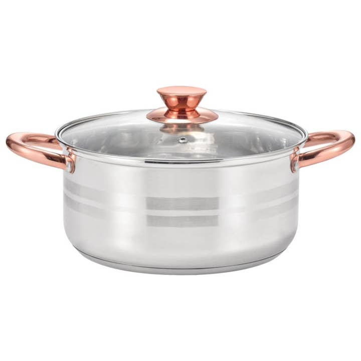 4.25 Qt. Matte & Polished Stripes Stainless Steel Dutch Oven for wholesale by Lexi Home