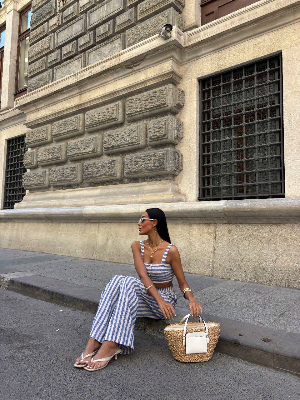 Design company-Fatma Balkir - Vendita all'ingrosso Completo top e pantaloni (NON loungewear) - Donna - Completo in lino - top corto a righe e pantaloni ampi13