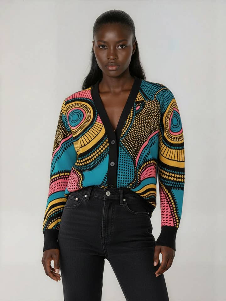 Saba Women’s African-Inspired Printed Cardigan – Lightweight, Stretch & Stylish for wholesale by DUA MENKA
