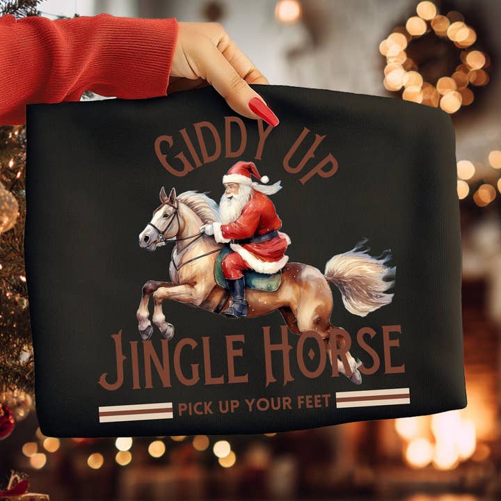 Giddy Up Jingle Horse Western Santa Transfert Thermocollant DTF pour la vente par Trendy Transfers