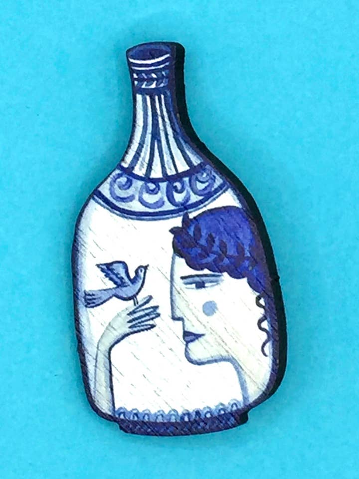 Wooden Greek Vase Pin Brooch for wholesale by Su Owen