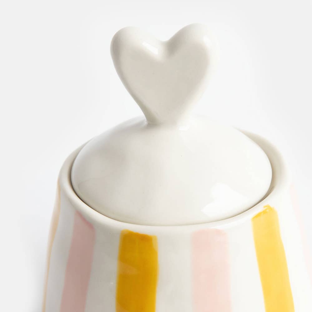 Caroline Gardner - Wholesale Decorative Jar - Pink/Mustard Stripe Heart Lid Jar1
