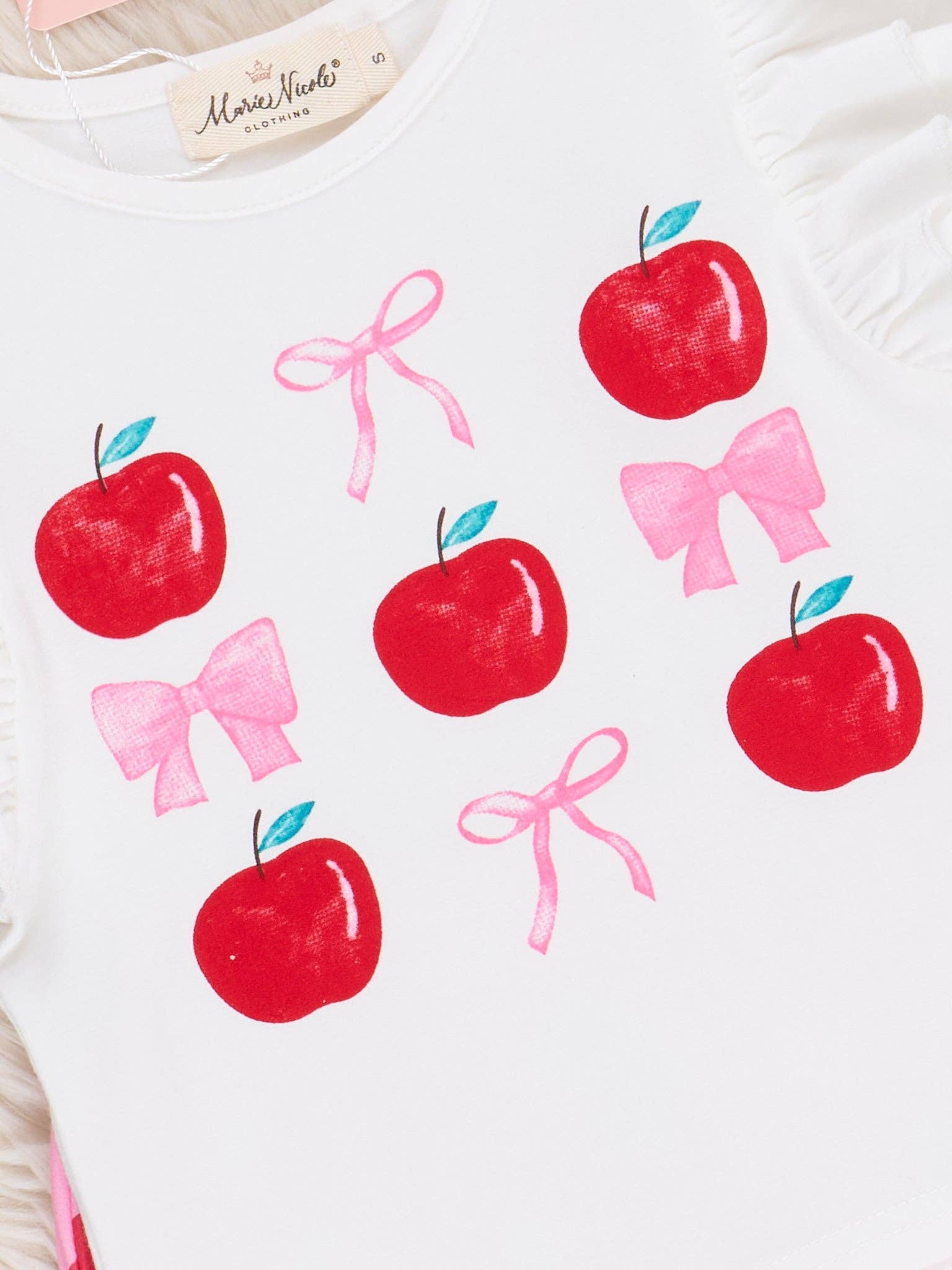 Marie Nicole Clothing - Wholesale Top & Short Set - Kids - Apples & Bows Ruffle Outfit2