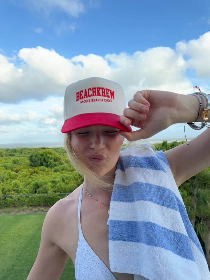 BEACHKREW VARSITY SIGNATURE HAT - NATURAL / RED for wholesale by Beach Krew