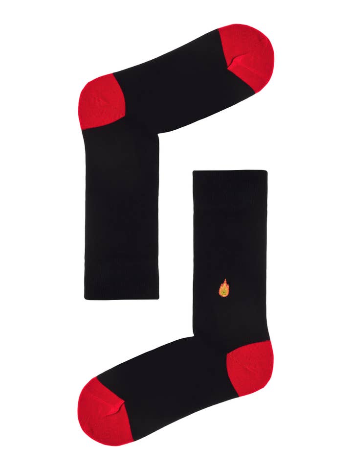 Natural Vibes - Wholesale Socks - Unisex - Fire Socks - Organic Black Socks with Flame Embroidery2