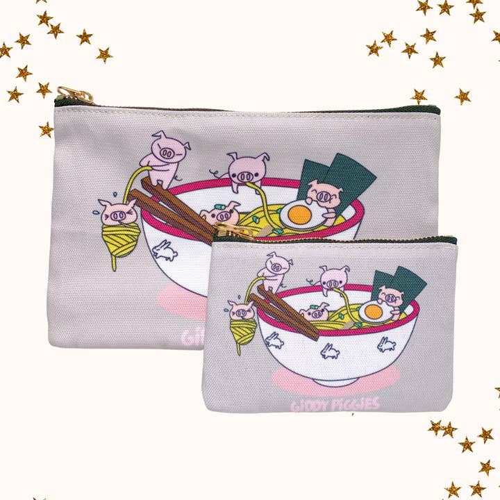 Giddy Piggies Ramen Zipper Pouches for wholesale by Giddy Piggies