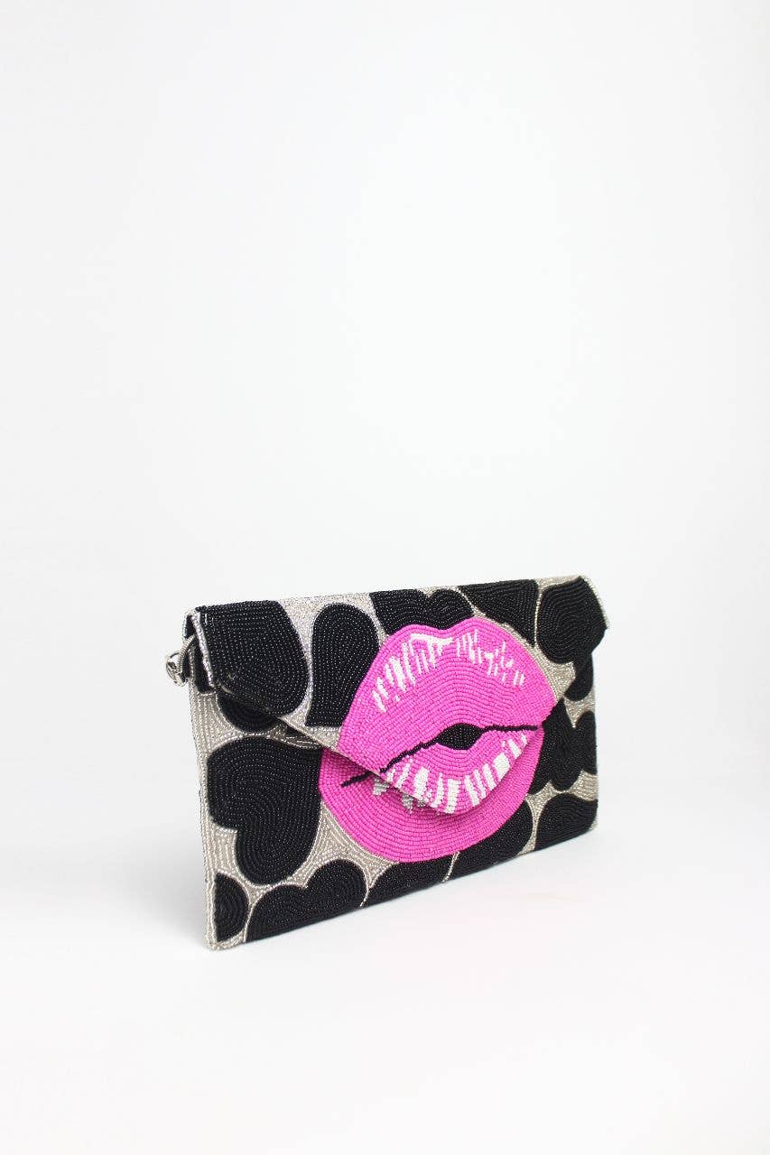 SHIRALEAH CARA LIPS PATTERN COSMETIC BAG IN PINK | ShopIDB.com - Indigeaux  Denim Bar & Boutique
