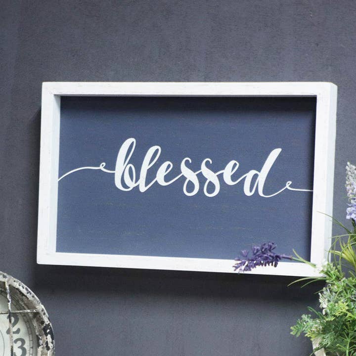 Blessed Script Rustic Wood Wall Sign Decor for wholesale by Paris Loft Inc
