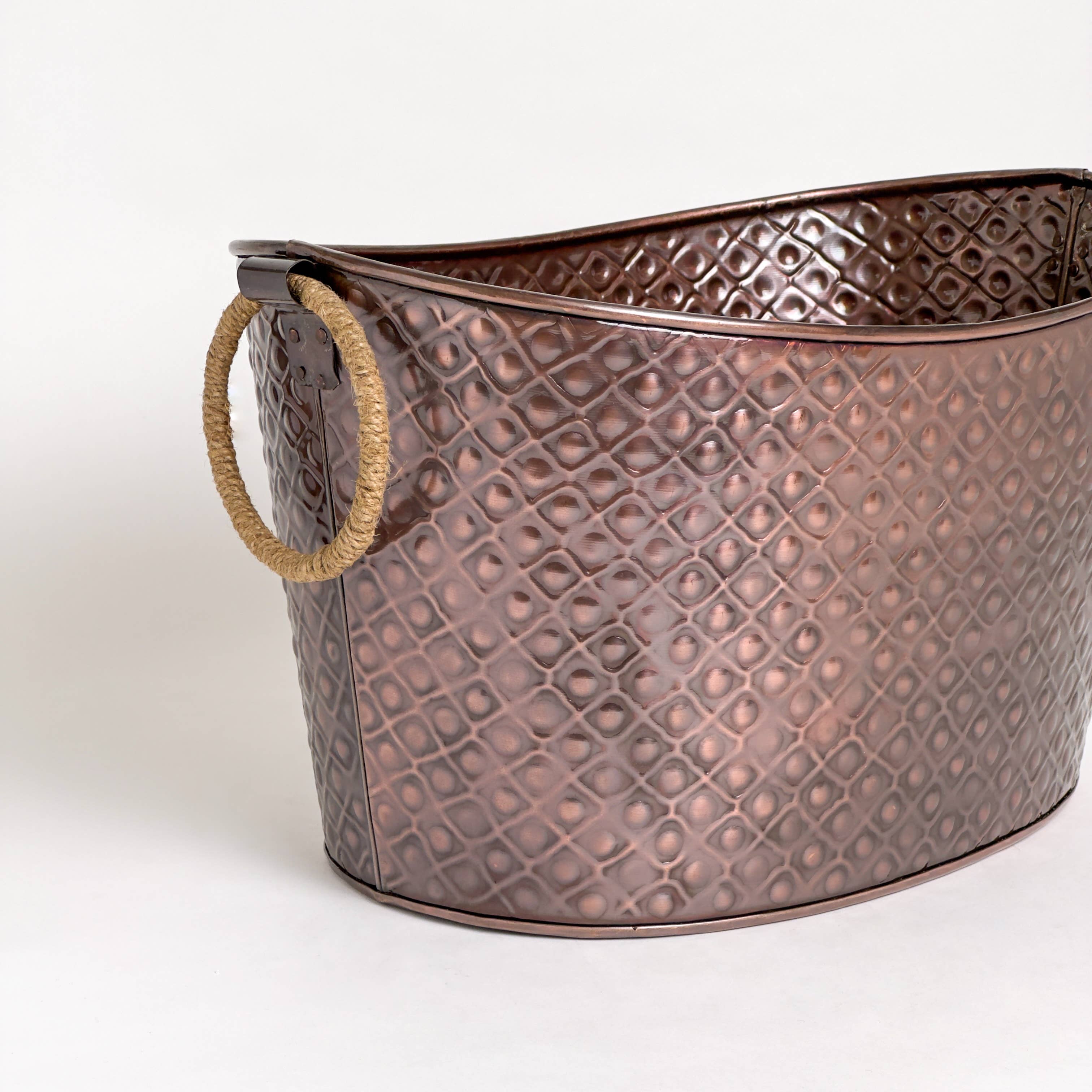 India Handicrafts Inc - Wholesale Bucket/pail - Copper Tub with Jute Handle2
