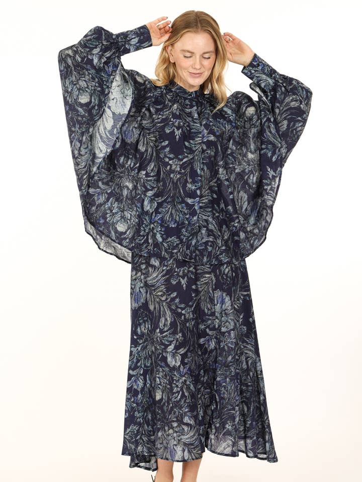 Floral Printed Tunic Top & A-Line Skirt Set QC6430 for wholesale by Beulah Style