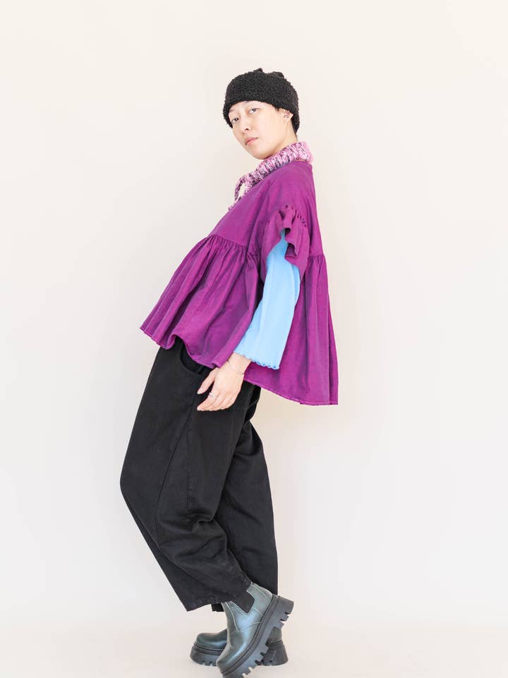 Nettle Studios - Wholesale Blouse - Women's - Size Inclusive Plus Size Purple Gathered Ruffle Blouse7