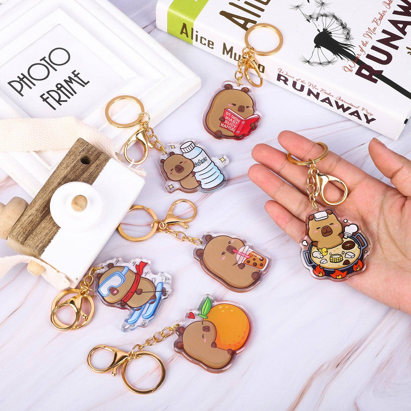 CapyFun - Wholesale Keychain - Women's - Capybara Acrylic Keychain Cute Kawaii Dumpling Boba Tea Coffee Ice Cream Reading Orange Ramen Foodie Hot Pot Holiday Gift For Her46
