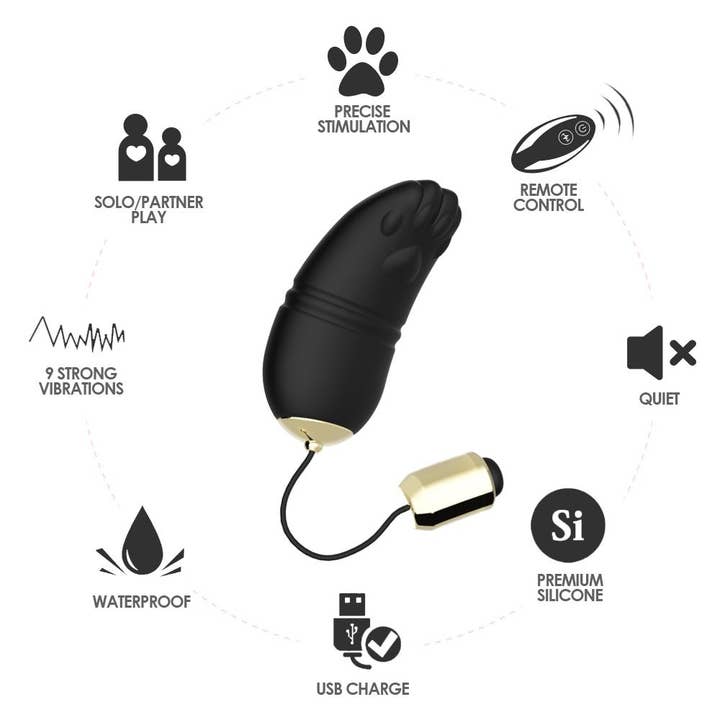 Kinky Pleasure – wholesale Sexleksaker – Bossoftoys - 52-00001 - Fjärrstyrt ägg - 9 Funktioner USB - Kitty Svart