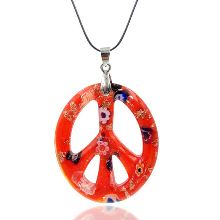 BESHEEK JEWELRY - Venta al por mayor Abalorios/colgantes individuales - Colgante ovalado con forma de lámpara de vidrio soplado, rojo, con forma de símbolo de la paz