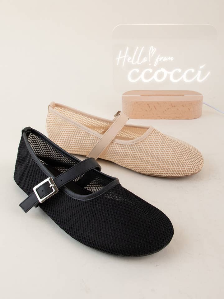 CCOCCI - Wholesale Flats - Women's - NANAMI-04 ALL OVER MESH MARY JANE BALLET FLATS