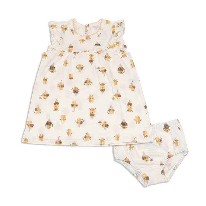 Robe à manches volantées en coton biologique avec bloomer pour la vente par Silkberry Baby