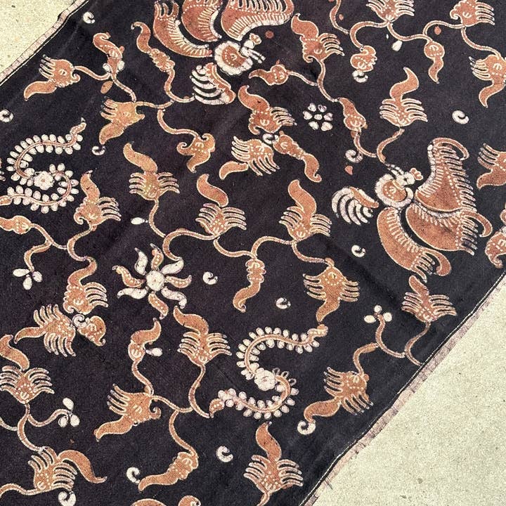Office Objets - Wholesale Coverlet - Black and brown printed batik, Indonesian ceremonial fabric 185x5023