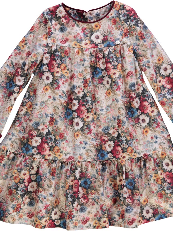 Vestido florido com detalhes bordeaux for wholesale by Piccola Speranza