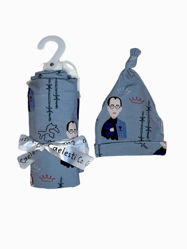 Caelesti Co. - Wholesale Swaddle - Baby - St.Maximilian Kolbe swaddle1