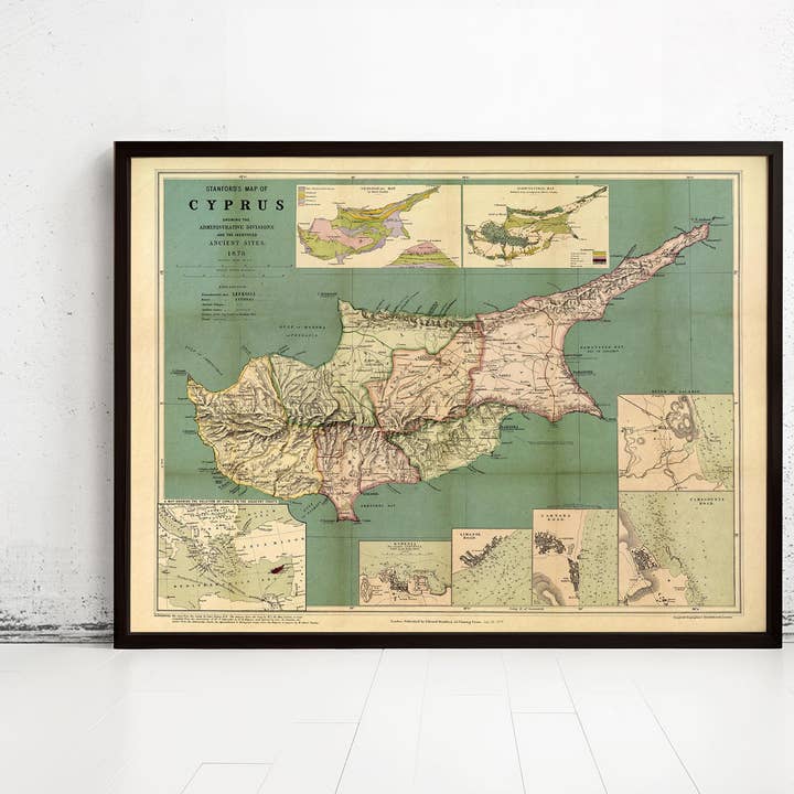 Vieille carte de Chypre 1878 Carte vintage | Impression d'art mural de carte vintage pour la vente par OldCityPrints - Old Maps and Posters