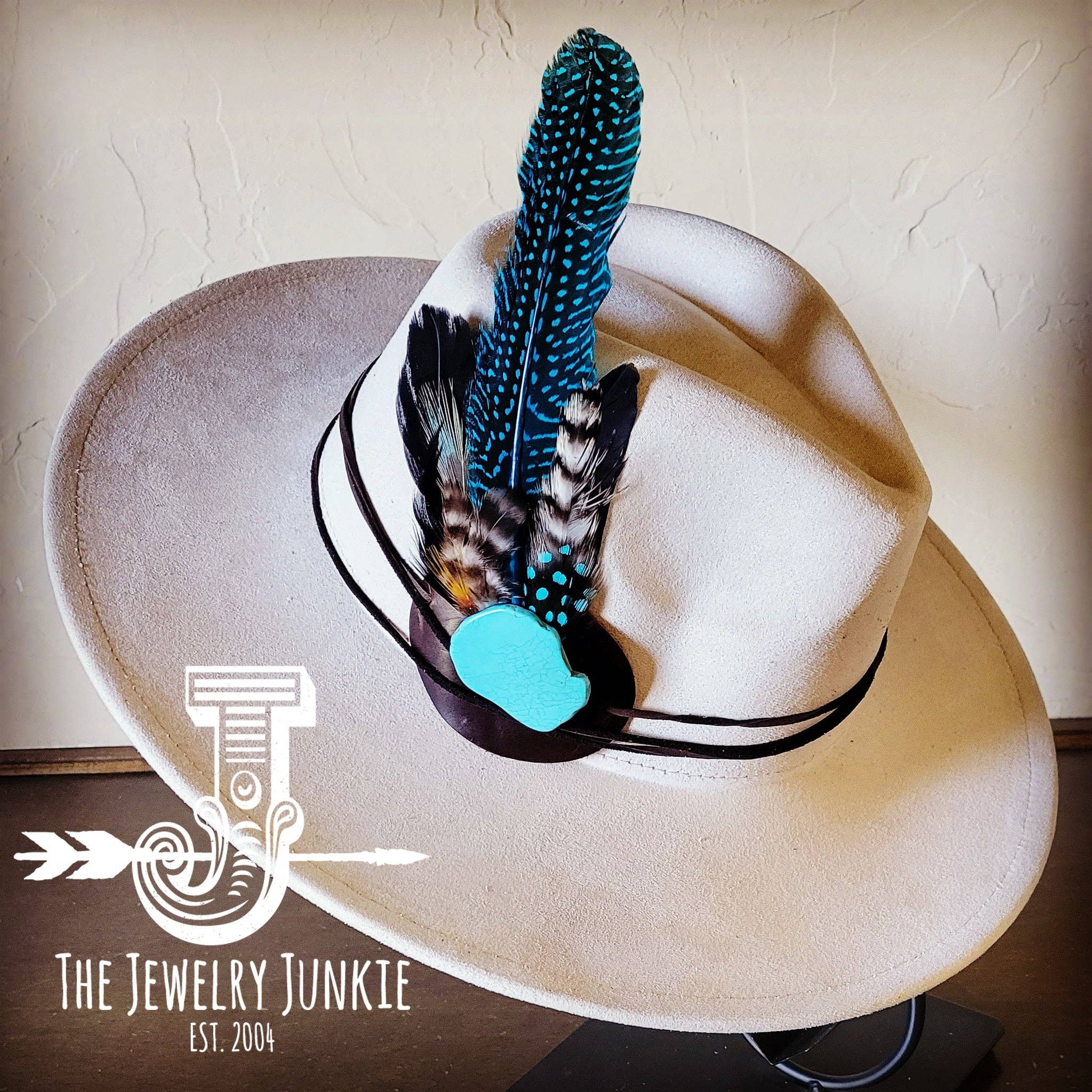 The Jewelry Junkie - Wholesale Fedora - Women's - Boho Western Felt Hat w/ Choice of Turquoise Hat Accent-Bone 981c4