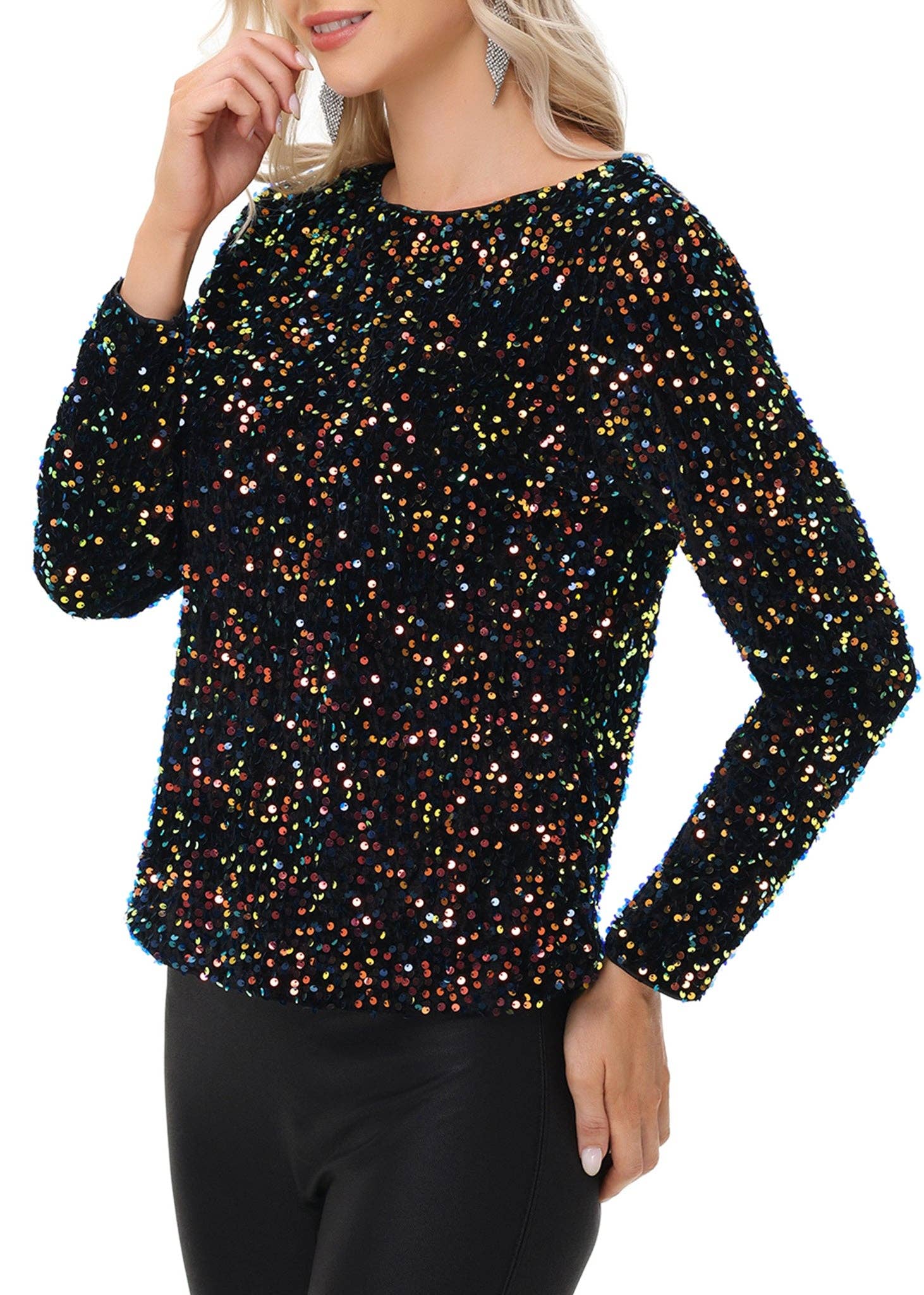 Anna Kaci Wholesale - Wholesale Blouse - Women's - Long Sleeve Sequin Tops Sparkly Glitter Evening Party31