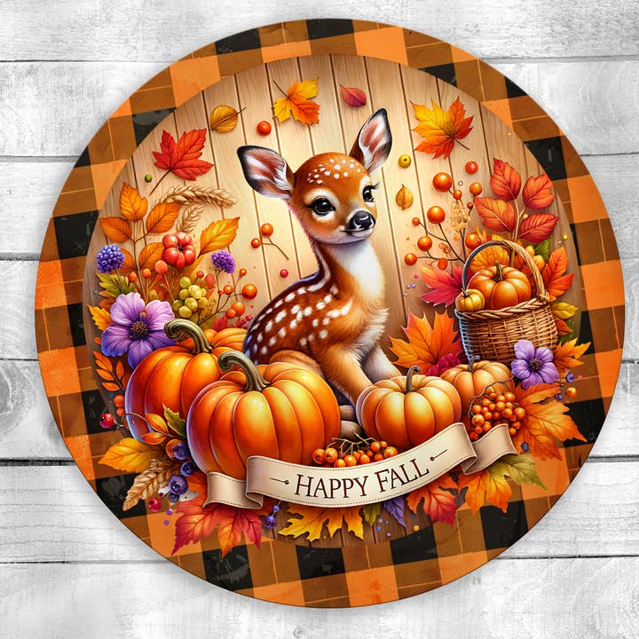 Porte-accroche en bois imprimé UV vibrant automnal avec cerf pour la vente par Kate's Blanks
