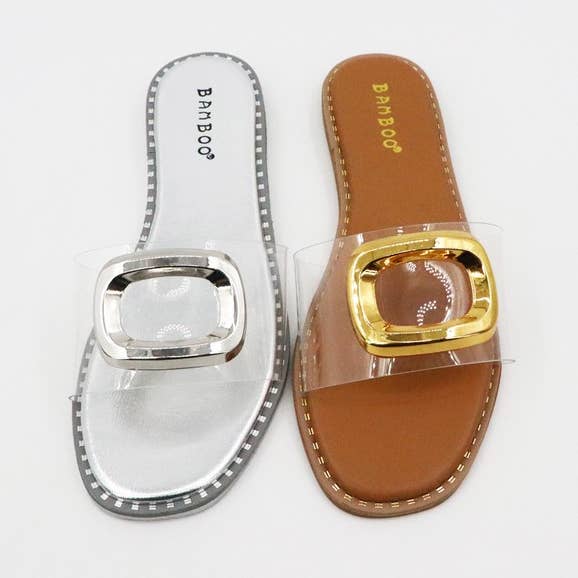 Andrea Bijoux - Wholesale Sandals - Women's - FLat Sandal clear top with metalic Ractangle 1