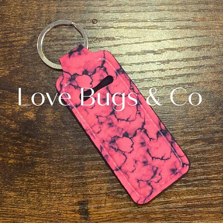 3 Pink Neoprene Chapstick Holder Keychains for wholesale by LB & Co Wholesale