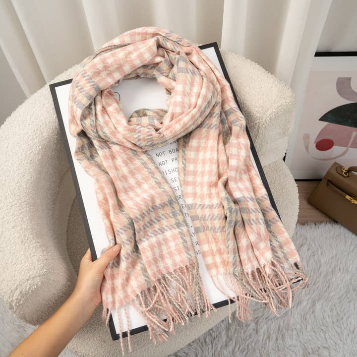 COSMOS - Wholesale Scarf - Women's - Elegant and soft black, white, and ecru checkered scarf for women2