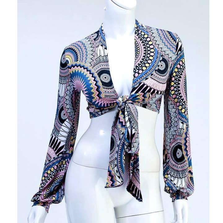 T6311 Print Tie Crop Top for wholesale by Uptown Apparel