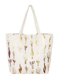 Sac de plage Cactus en feuille d'or blanc - Paquet de 6 pour la vente par Apparel Candy