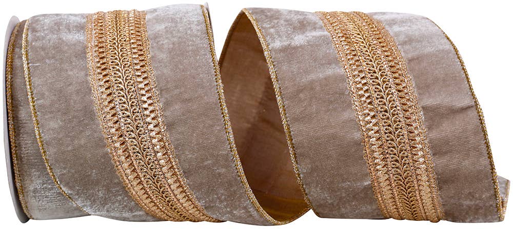 RELIANT RIBBON - Wholesale Ribbon - Gift Wrapping - Regal Trim Plush Velvet Wired Edge, Grey, 4 In, 5 Yards0