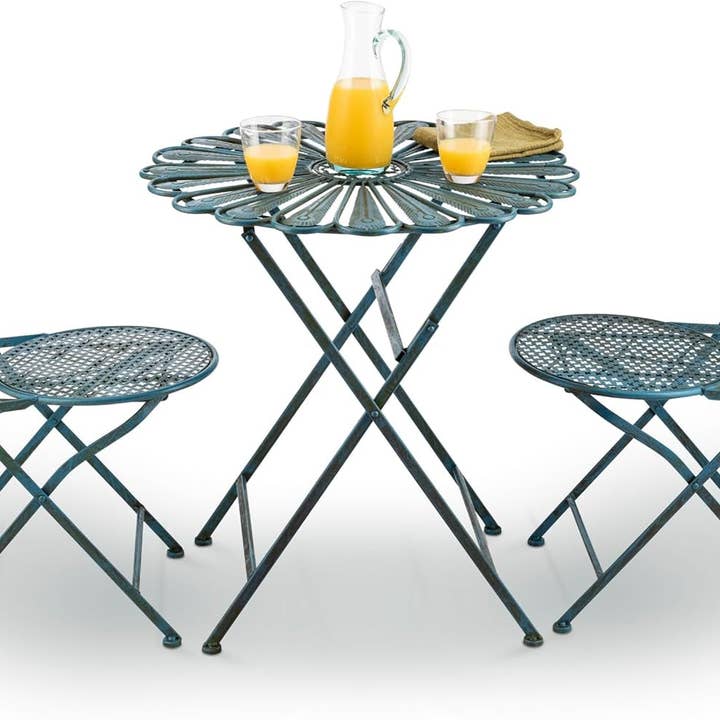Peacock Bistro Set 3 Piece Light Blue Outdoor Patio Furniture for wholesale on Faire2