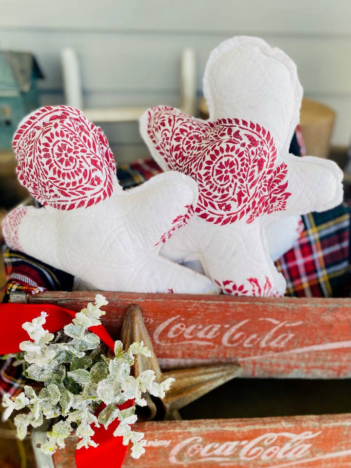 Vintage Fabric Quilt Gingerbread Men Upcycled for wholesale by A Gnome on the Roam