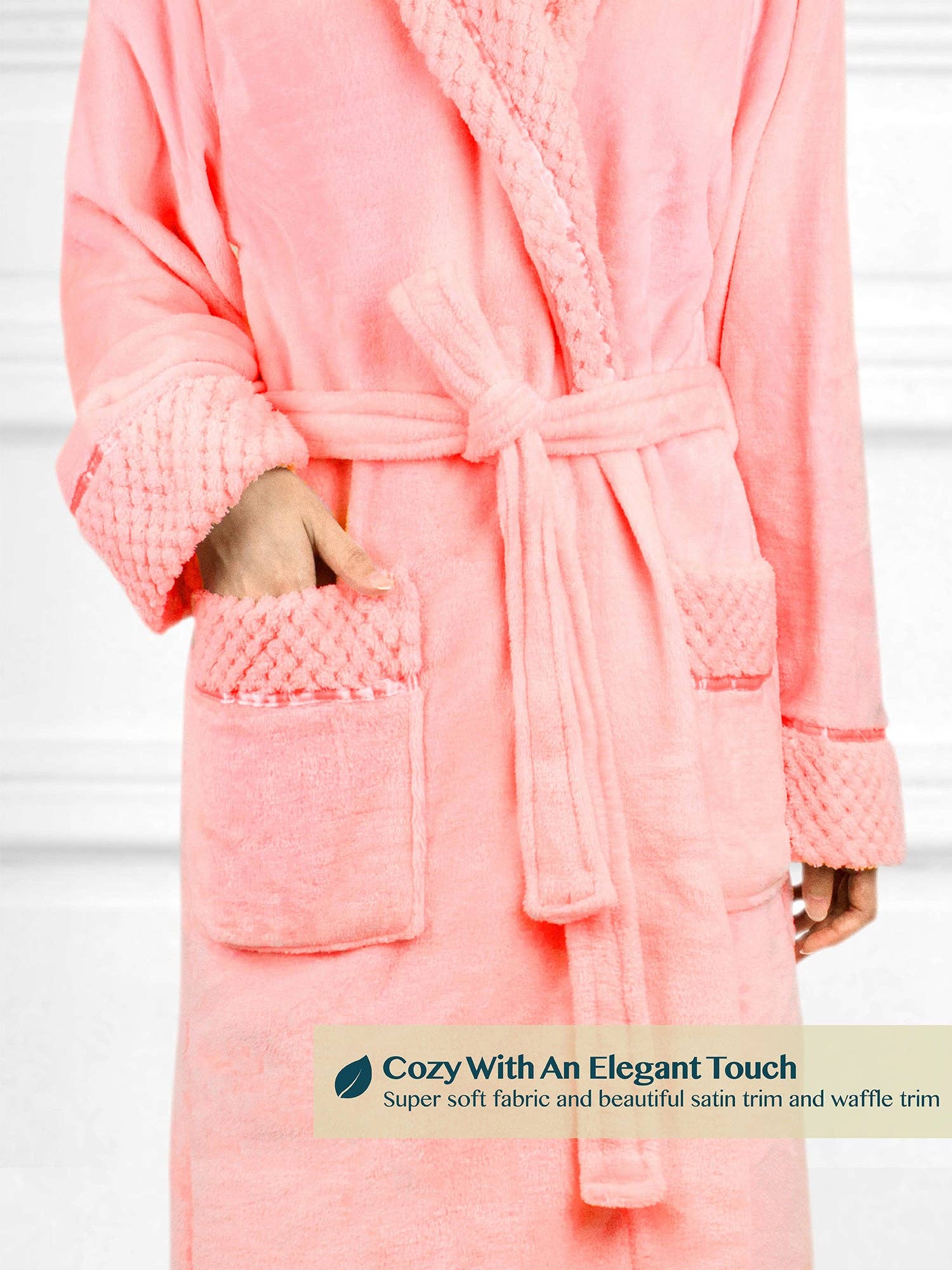 Pavilia - Wholesale Badjas - Dames - Damesbadjas van fleece met satijnen en wafelkanten48